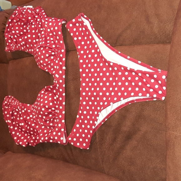Other - Burgundy and White Polka Dot Bikini Set Size Large